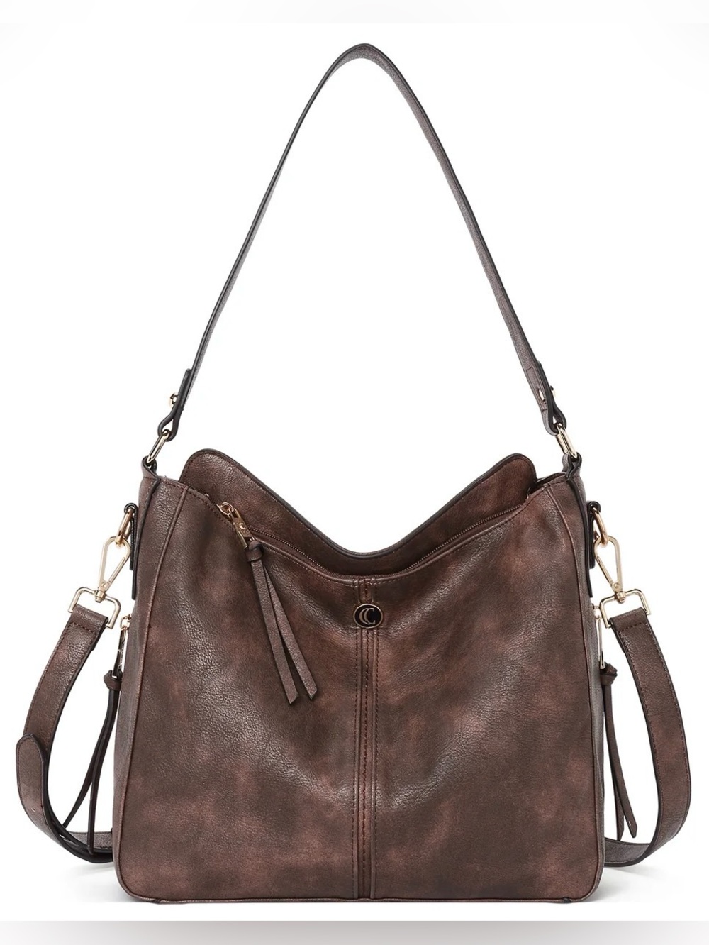 CLUCI Classic Brown Vegan Leather Hobo Bag - Versatile Everyday Shoulder Bag